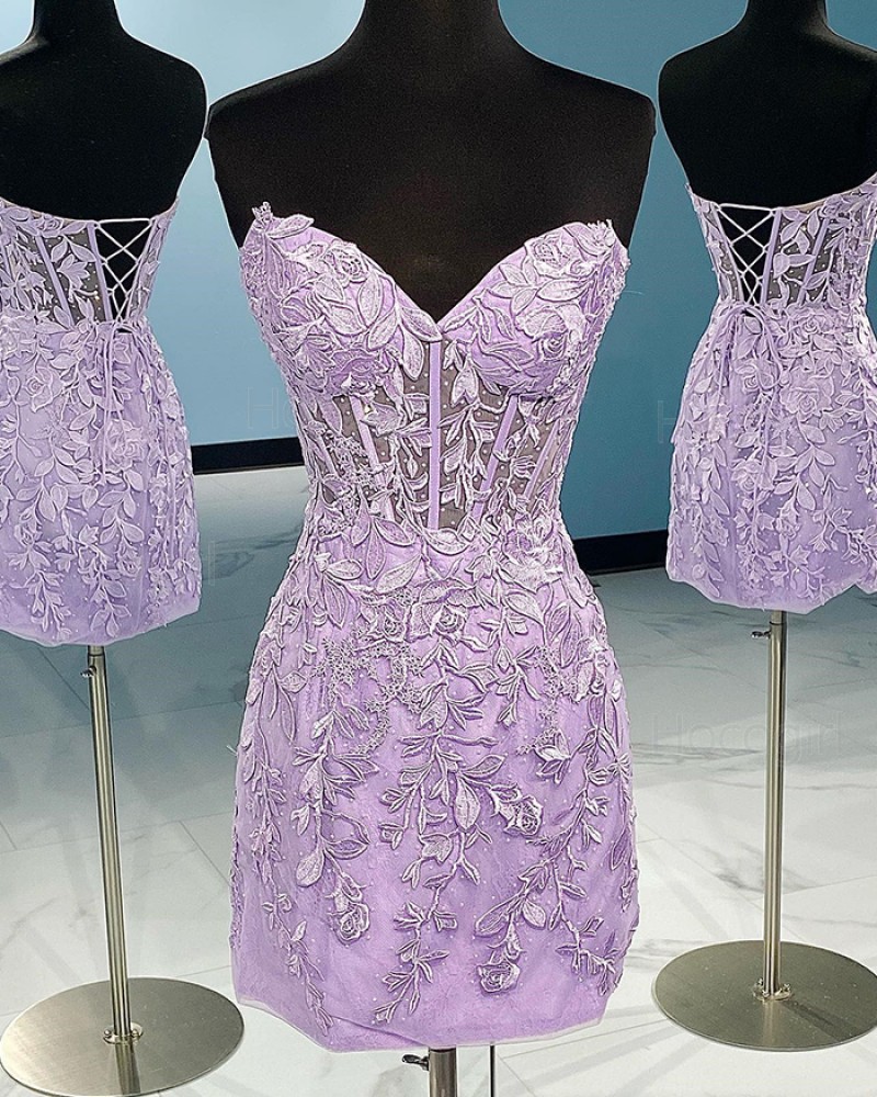 Sweetheart Lace Applique Light Purple Tight Homecoming Dress HD3685