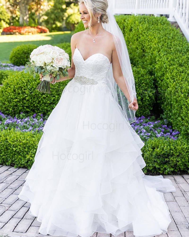 Sweetheart Lace Bodice White Ruffled Wedding Dress NWD2113