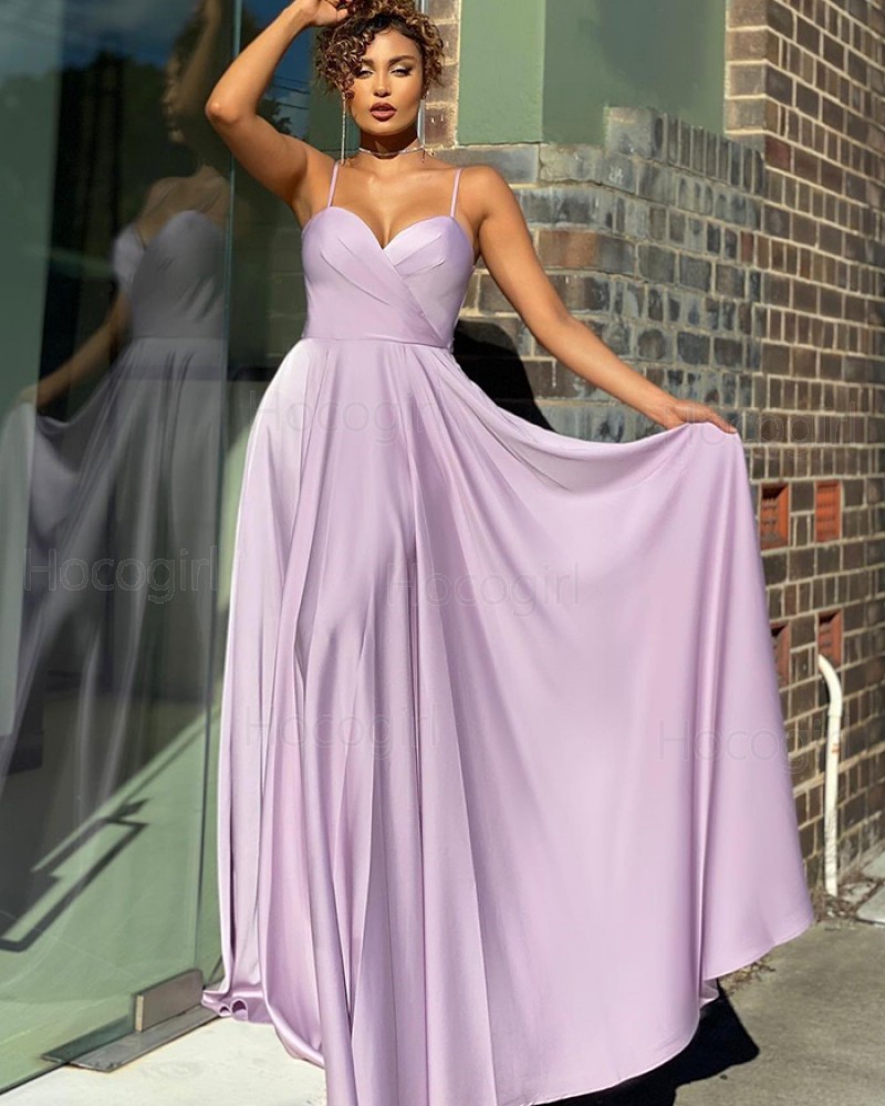 Simple Spaghetti Straps Light Purple Satin Prom Dress PD2134