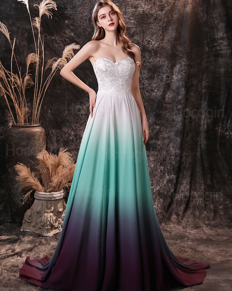 Sweetheart Lace Bodice Ombre Chiffon Prom Dress QD26459