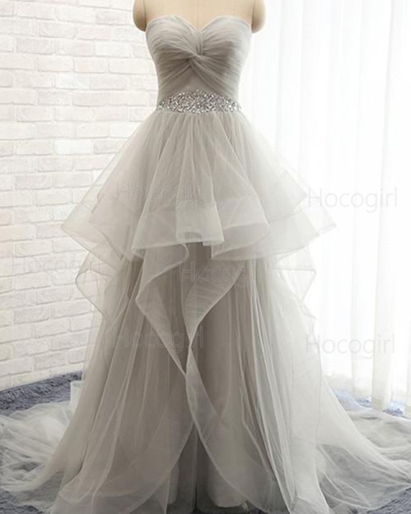 Grey Sweetheart Ruffle Beading Tulle Wedding Dress WD2198