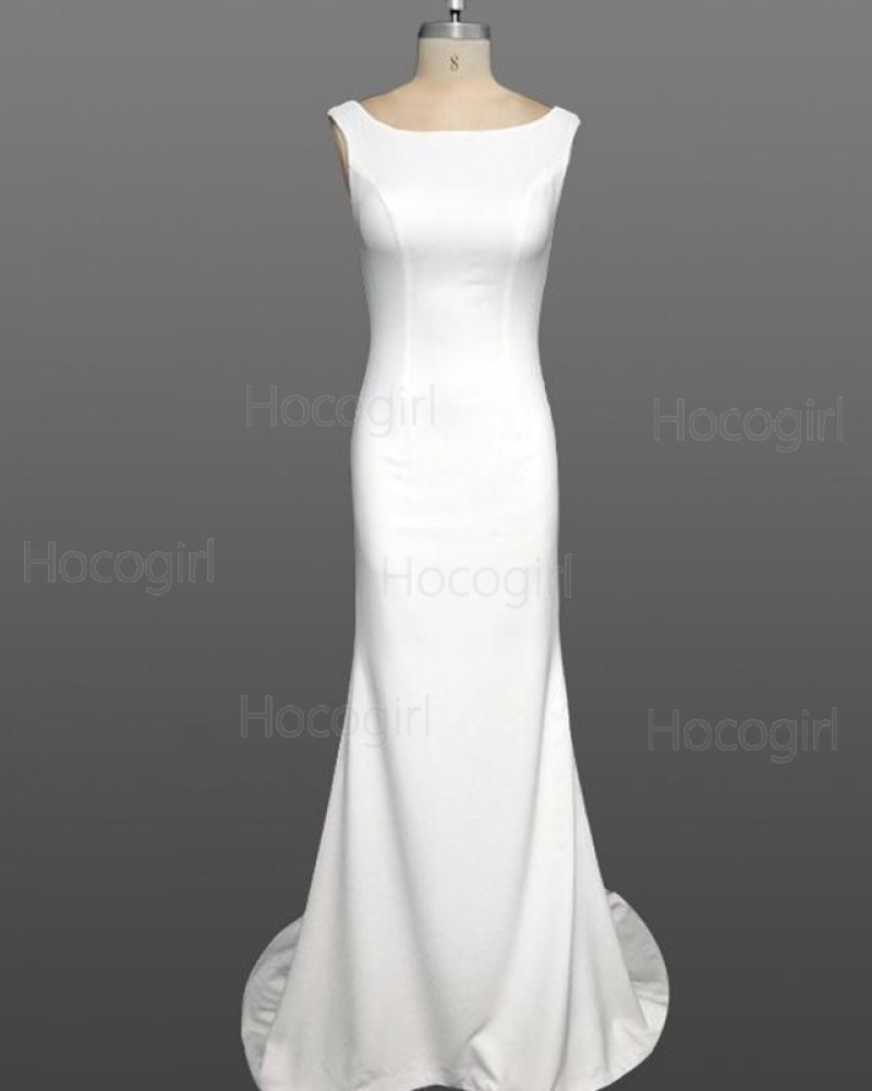 Simple Scoop White Mermaid Satin Wedding Dress WD2237