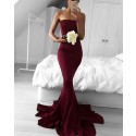 Strapless Red Satin Mermaid Long Prom Dress PM1189