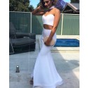 Two Piece Satin White Sweetheart Mermaid Prom Dress with Side Slit PM1396