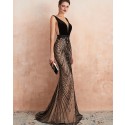 Gorgeous V-neck Black Sequin Lace Mermaid Evening Dress QD062