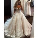 Off the Shoulder Lace Applique Tulle Ivory Wedding Dress