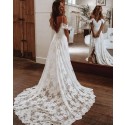 Cold Shoulder White Lace Wedding Dress with Middle Slit WD2443