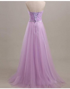 Sweetheart Light Purple Ruched Tulle Bridesmaid Dress with Belt BD2038