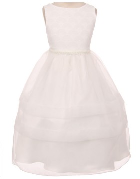 Jewel Lace White Bodice Tulle Tea Length First Communion Dress FC0011