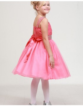 Square Ruched Beading Pink Girls Pageant Dress