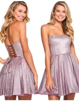 Strapless Sparkle Pleated Purple A-line Homecoming Dress HD3527