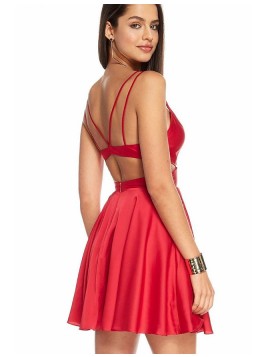 Double Spaghetti Straps Red Cutout Simple Homecoming Dress HD3530