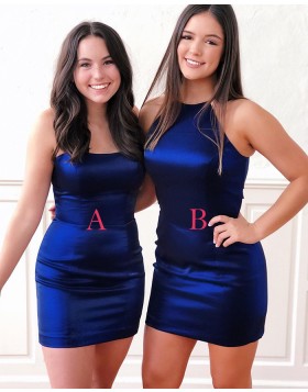 Simple Strapless Satin Tight Royal Blue Homecoming Dress HD3555