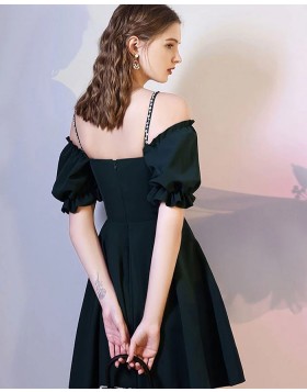 Cold Shoulder Black Chiffon Homecoming Dress with Short Sleeves HD3611