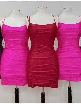 Spaghetti Straps Red Beading Tight Homecoming Dress HD3631