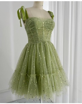 Sage Ruched & Pleated Sequin Tulle A-line Homecoming Dress HD3727