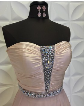 Strapless Beading Bodice Ruched Chiffon Dusty Pink Formal Dress PD2199