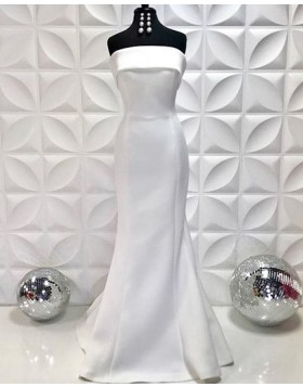 Simple Strapless White Satin Mermaid Prom Dress PD2234