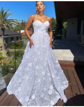 White Sweetheart Lace A-line Prom Dress PD2299