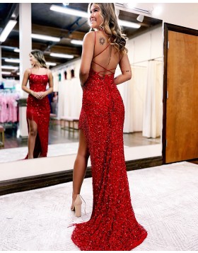 Spaghetti Straps Special Beaded Mermaid Prom Dress with Tassels PD2468