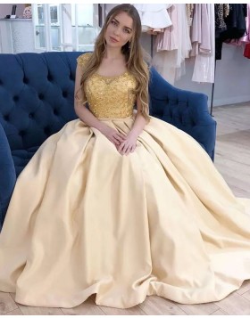 Scoop Neck Beading Bodice Yellow Prom Dress with Pockets PM1903