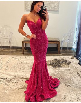 Sweetheart Rose Red Sequin Tight Prom Dress PM2637