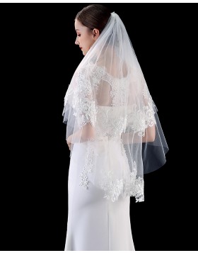 Two Tiers Tulle Lace Applique Edge Wedding Veil with Comb TS1902