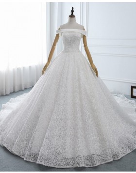 Elegant Off the Shoulder Lace White Ball Gown Wedding Dress WD2118