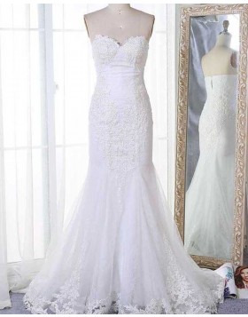 Sweetheart Lace Applique Mermaid White Wedding Dress WD2134