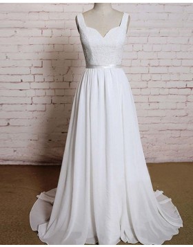 Simple V-neck Ivory Lace Bodice Tulle Wedding Dress WD2154