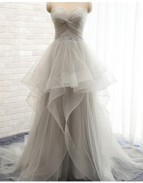 Grey Sweetheart Ruffle Beading Tulle Wedding Dress WD2198