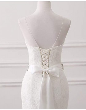 Deep V-neck Vintage Lace Mermaid Wedding Dress with Belts WD2251