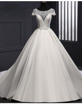Gorgeous Jewel Lace White Bodice Satin Fall Wedding Dress WD2252
