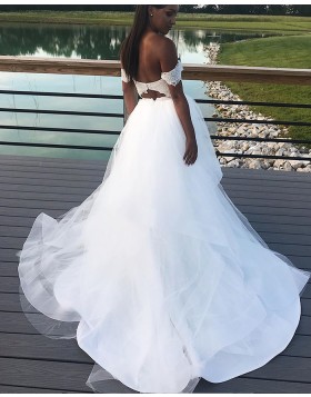 Off the Shoulder Lace Bodice White Ruffled Wedding Dress WD2280