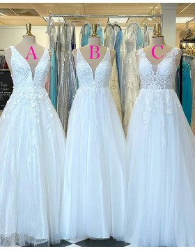 V-neck Lace Bodice Tulle A-line Wedding Dress WD2556