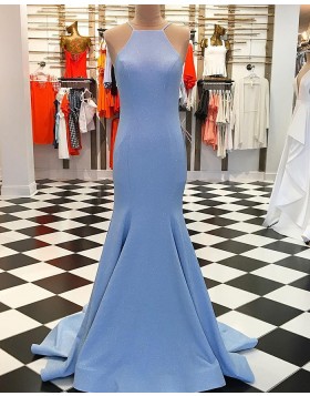 Spaghetti Straps Sparkle Sky Blue Mermaid Prom Dress pd1547