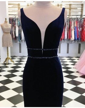 V-neck Black Sheath Long Prom Dress with Side Slit pd1552
